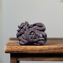 阿根廷绿檀木雕玄武手把件瑞兽摆件龙龟蛇玄关实木装饰家居工艺品
