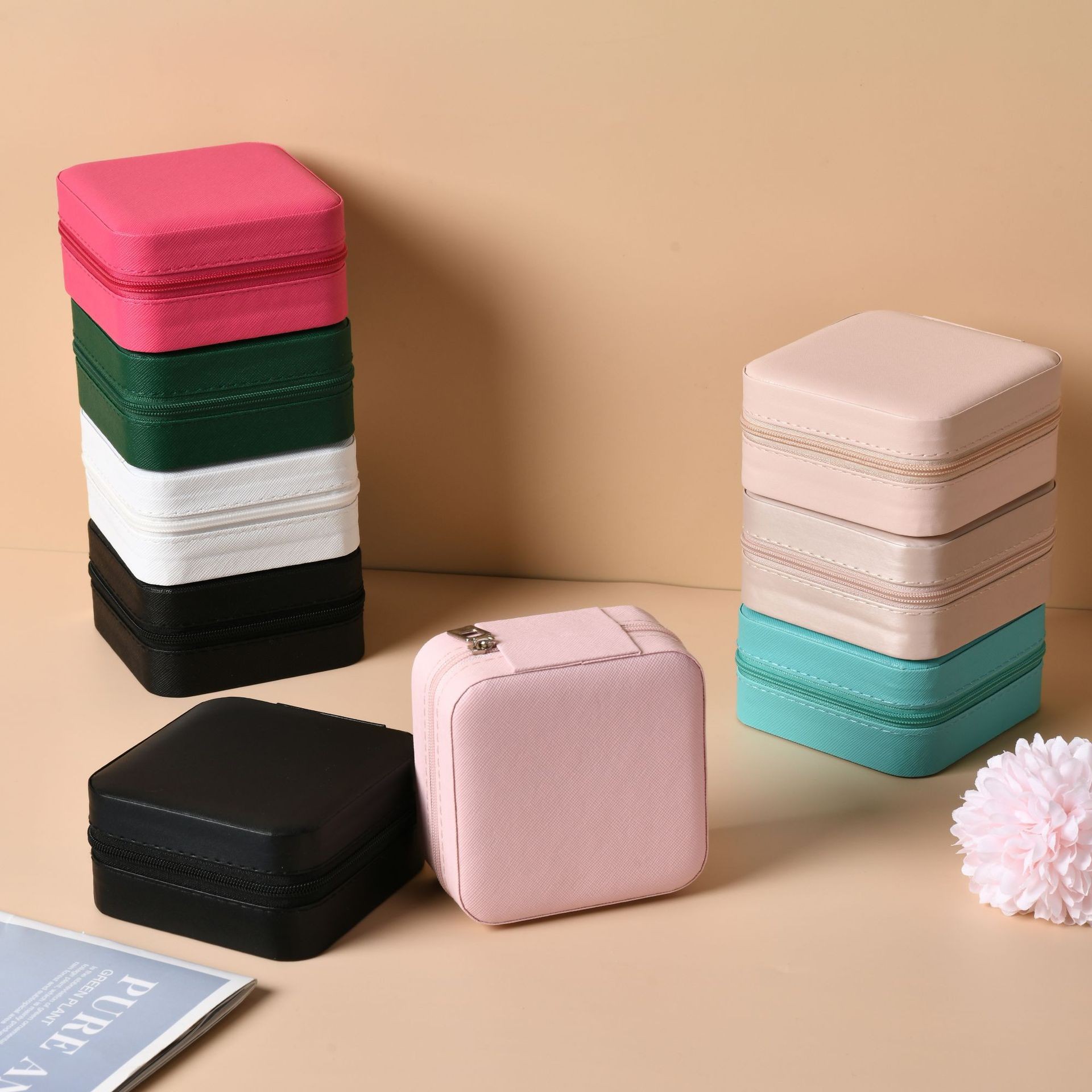 Mini joyero portátil minimalista transfronterizo, caja de almacenamiento, anillo de aretes, caja de embalaje de terciopelo, caja de joyería