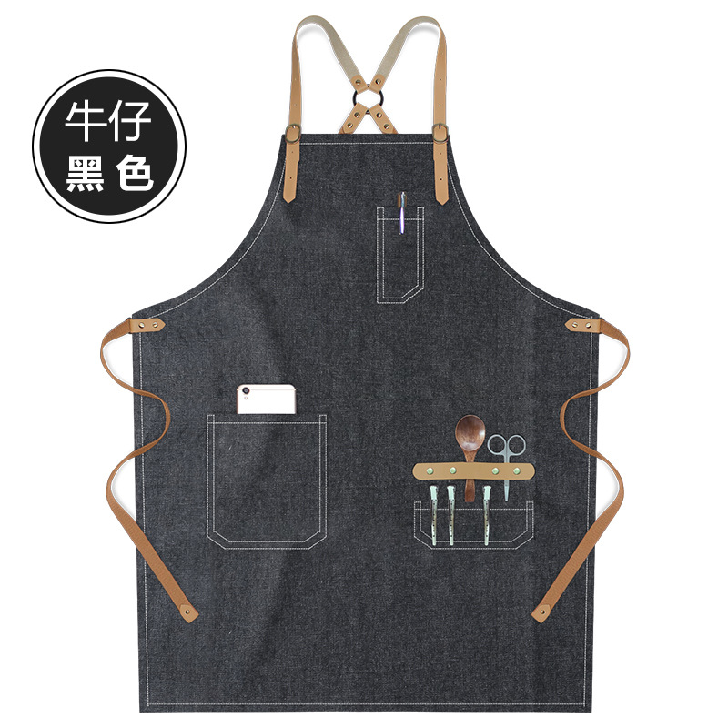 Transfronterizo Amazon lona delantal logo personalizado minimalista de moda restaurante bar barista delantal de trabajo al por mayor