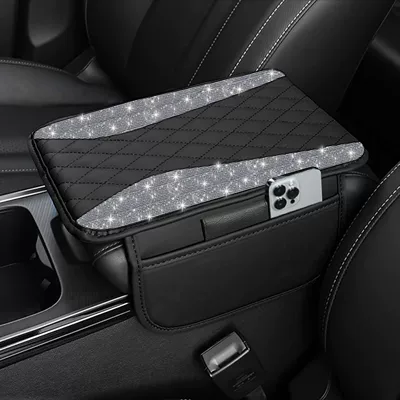 Leather Elbow Protector, Armrest box pad - wing-rhinestones-white