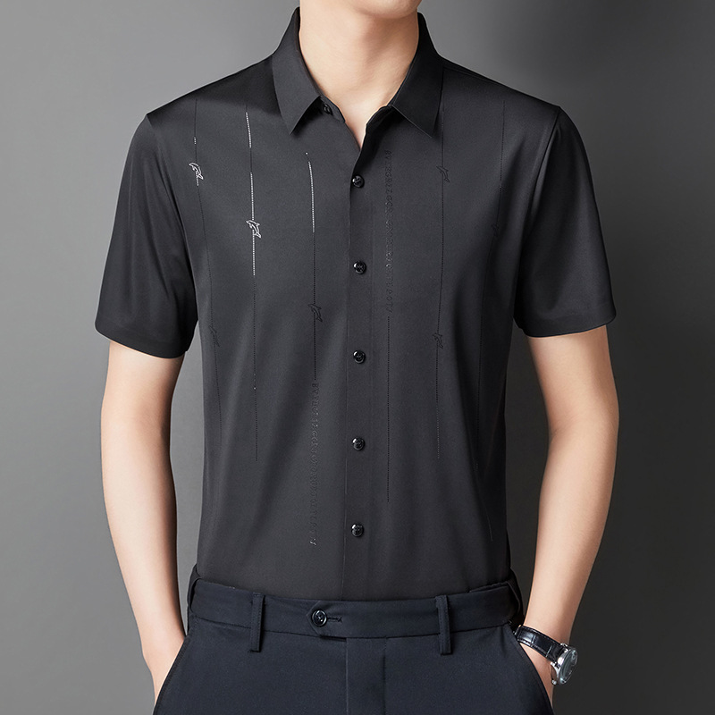 men's silk summer casual elastic thin universal breathable shirt