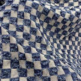 末日废土风棋盘格牛仔布料服装面料外套牛仔裤diy做包包面料