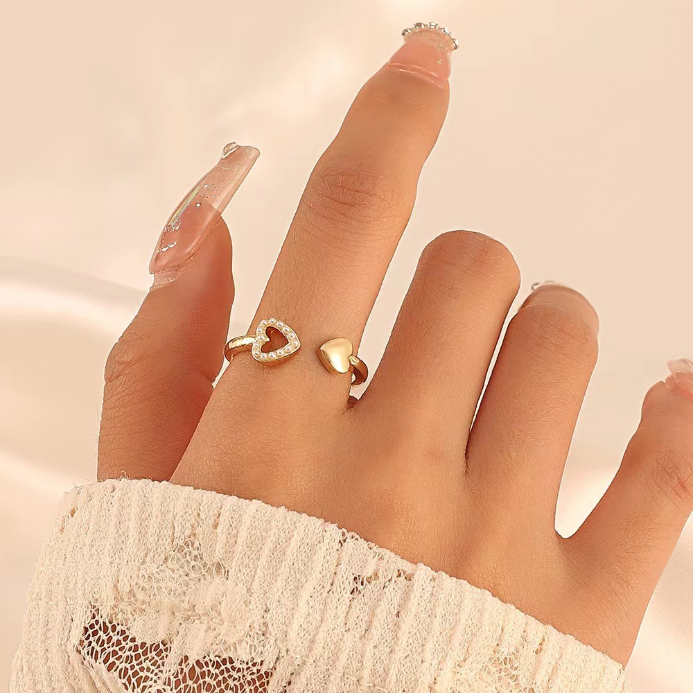 Fashion Heart Shape Copper Inlay Zircon Rings