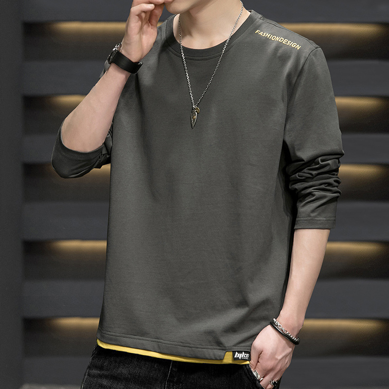 Pure Cotton Fake Two-Piece Men's Short-Sleeved T-Shirt 2026 New Summer High-End Trendy Male College Student Loose-Fitting T-Shirt for Men