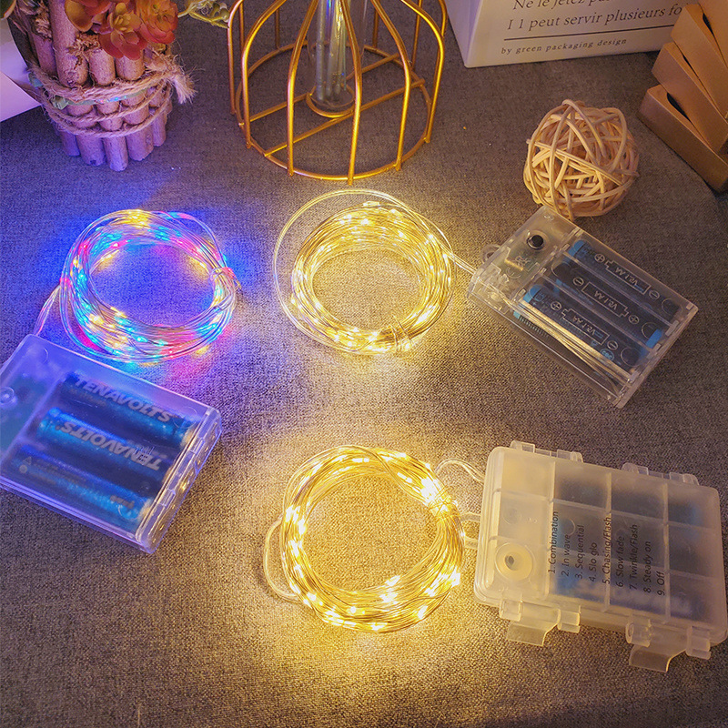 Lámpara de alambre de cobre LED Caja de batería Lámpara de alambre de cobre Cadena de luz Balcón Patio interior Camping Linternas multifuncionales de vacaciones Lámpara de estrella