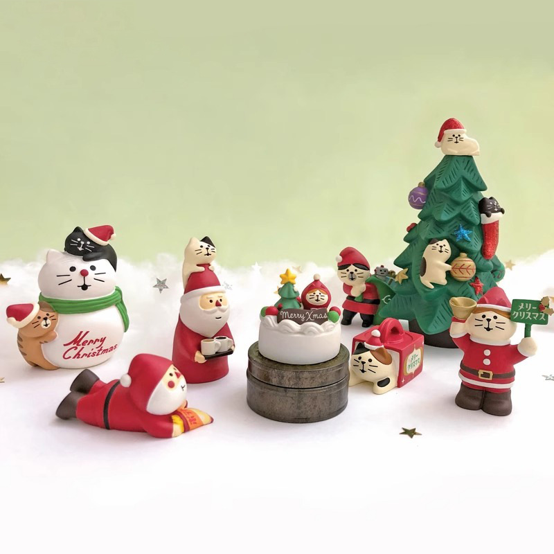 クリスマス装飾日本の猫フィギュアブラインドボックスギフトクリスマスツリー老人そり DIY 樹脂工芸品装飾品|undefined