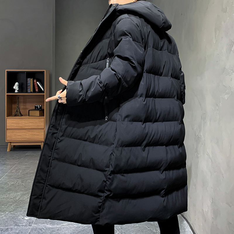 Marca de invierno antifría larga chaqueta de algodón con capuchón hombre engrosado chaqueta de algodón de estilo americano sobre la rodilla abrigo caliente de moda