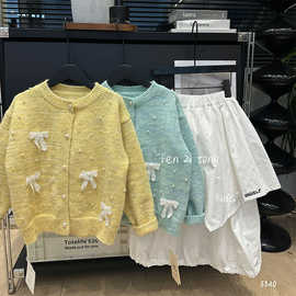 女童卫衣韩版针织衫时尚外套中大童秋冬新款珍珠纯色一字扣长袖衫