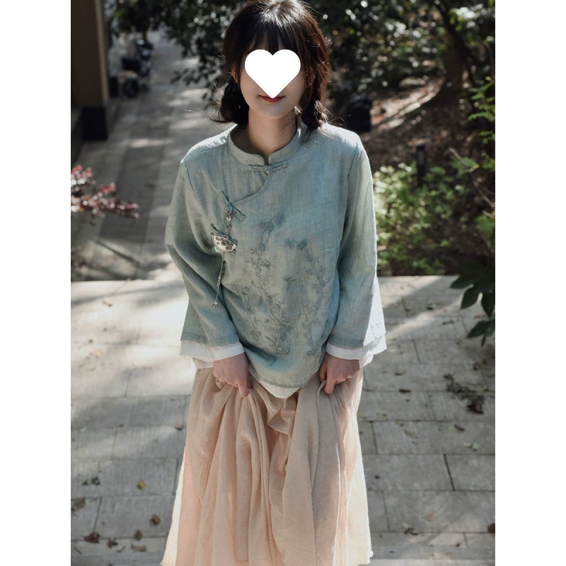 Платье Zen Tea Cheongsam, новая рубашка в китайском стиле, юбка, костюм, выпускной класс, форма из хлопка и льна, чайный костюм династии Хань, костюм Тан для женщин