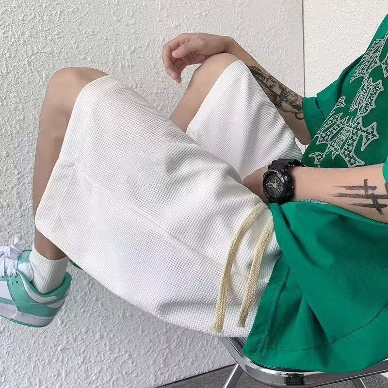 2025 verano nuevo pesado pull-out pantalones casuales sueltos pantalones cortos deportivos de color sólido para hombres se pueden personalizar impresión