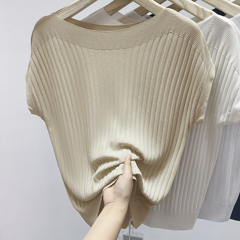 Sweat-Absorbent and Breathable Tencel 2026 Spring New Short Style Women's One-Line Collar Loose Top Thin T-Shirt Versatile Knitwear