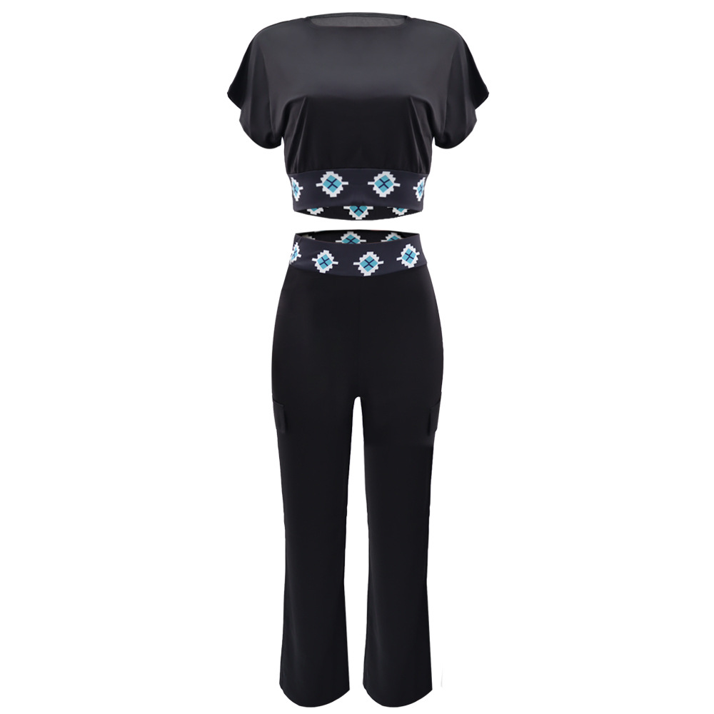 Casual Short Sleeve Coat Women Summer Solid Color All Matching Loose Straight Trousers Two Piece Set