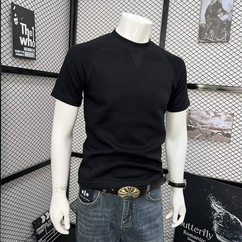 Men's Short Sleeve T-Shirt Round Neck Simple Solid Color Fashionable Versatile Trendy Handsome Spring Autumn Top_viptrois.com