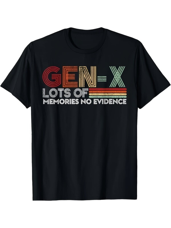 European size, Generation X: Nostalgic Humor T-shirt - Perfect choice for casual outdoor wear, black straight cut, no tag European size, Generation X: Nostalgic Humor T-shirt - Perfect choice for casual outdoor wear, black straight cut, no tag