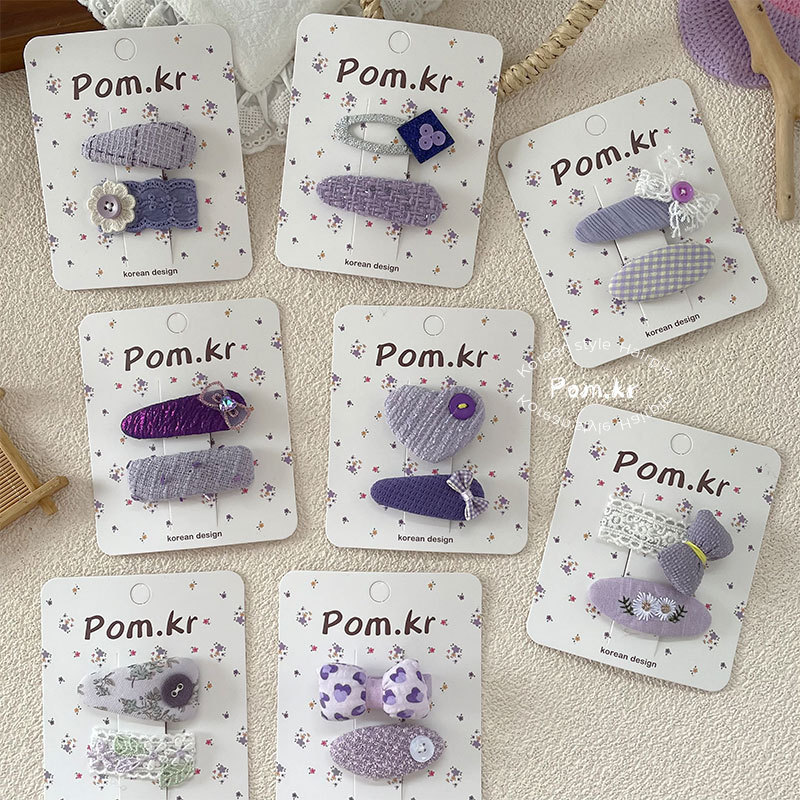2025 Spring Purple Sweet Hairpin Children's Fabric Bow Side Broken Hair Bangs Clip Korean Breaking Clip