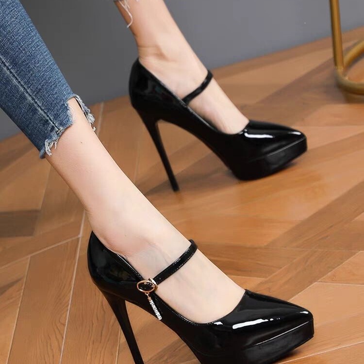 High-Heeled Shoes for Women with Thin Heels, 2026 New Model, Single-Strap Women's Shoes with Waterproof Platform, Ultra-High Heels 12cm, Pointed Toe, Shallow Mouth Single Shoes