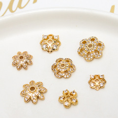 銅鑲鑽五瓣花托鏤空花帽隔片珠托項鍊手鍊耳飾 diy飾品材料配件