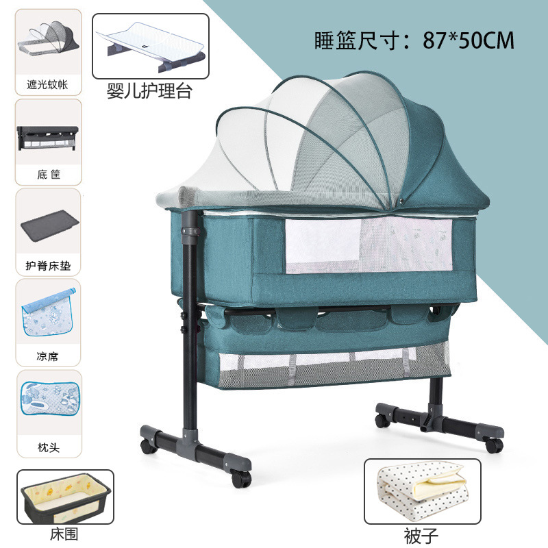 Cama cuna multifuncional para recién nacidos, extraíble con cama plegable, cama para juegos para bebés, mesa de pañales con rodillo