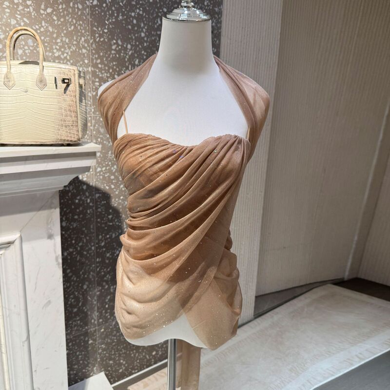Stunning Tube Top Blouse for Women 2026 New Design with Heavy Rhinestone Embellishment, Elegant Socialite Style, Slim Fit Sleeveless Crop Top
