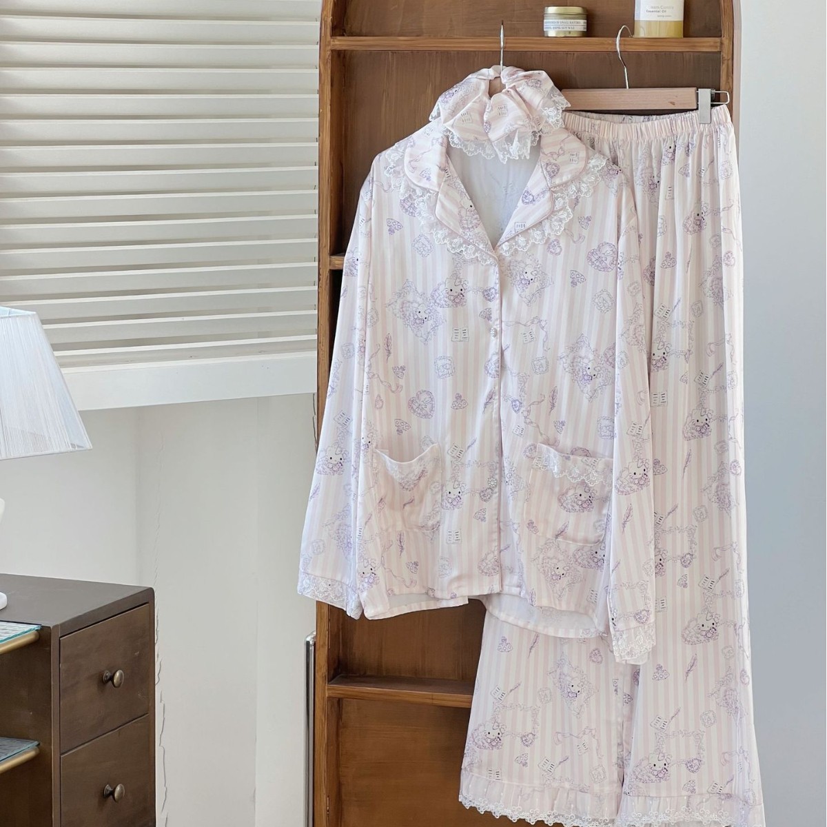 Internet Celebrity Insi Style Spring & Fall Silky Ice and Snow Silk Satin Pajamas for Women Loose Printed Home Clothes Two-Piece Set for Women