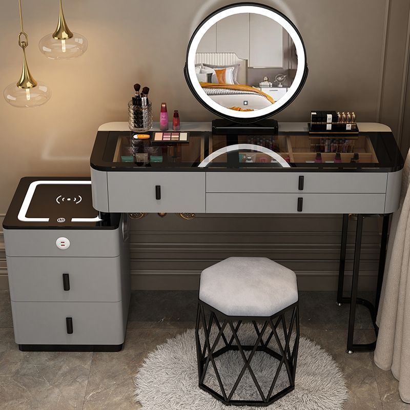 Smart Dressing Table Wireless Charging Light Luxury Nordic Bedroom Dressing Table Modern Simple Multi-Functional Solid Wood Dressing Table