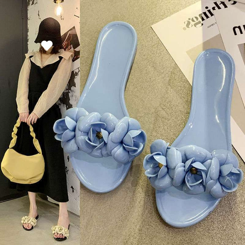 Новые женские тапочки с камелиями, маленькие ароматные тапочки, летние женские тапочки, пляжная желеобразная верхняя одежда, нескользящая.