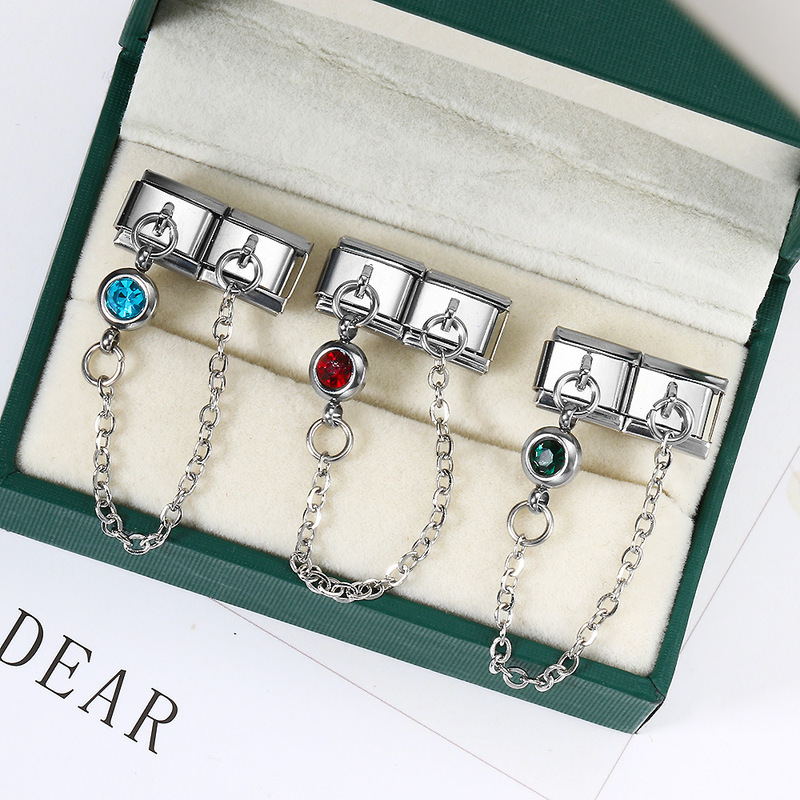 Double Hook 12 Birthstone Italian Module Bracelet Creative DIY Elastic Splicing Titanium Steel Watch Strap Chain Double Hook 12 Birthstone Italian Module Bracelet Creative DIY Elastic Splicing Titanium Steel Watch Strap Chain