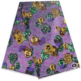 出口棉质非洲蜡染布洒金紫色渗透印花面料外贸女士礼服面料现货