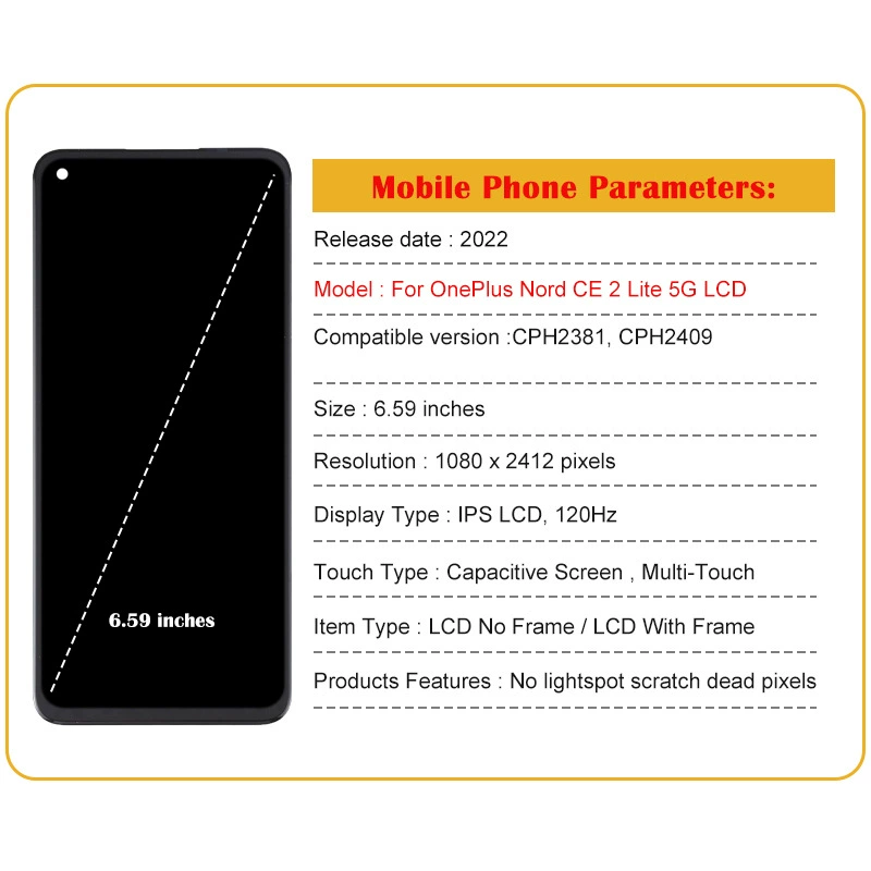 Applicable to OnePlus Nord CE 2 Lite screen assembly original LCD display inside and outside