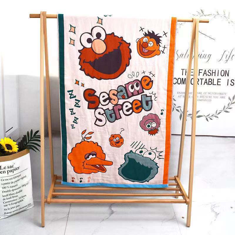 Cotton gauze large bath towel unisex absorbent adult bath towel cartoon Three-dimensional woven flower bath towel