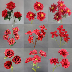 Large red series artificial wedding flowers, hotel signage decoration, flower arrangements, silk flowers, plastic fake flowers, red theme