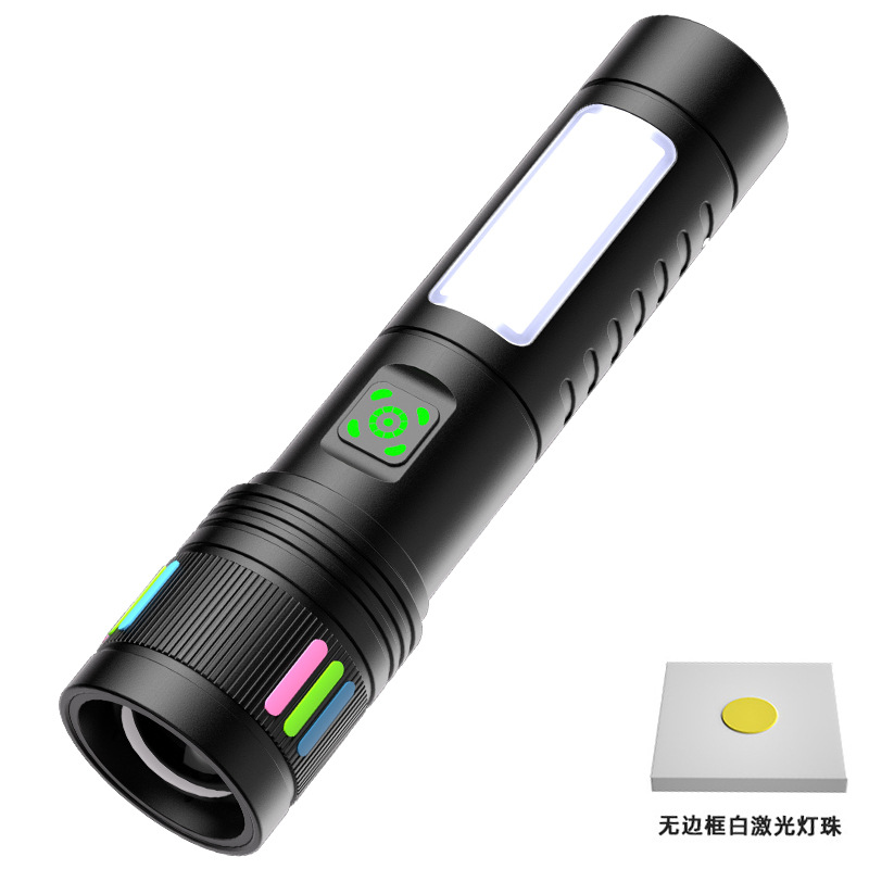 Linterna transfronteriza nueva linterna al aire libre láser blanco brillante linterna de aleación de aluminio multifuncional zoom lámpara de emergencia impermeable