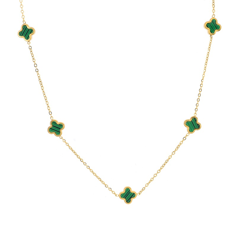 Cinco collares de cuatro hojas de doble cara chapados en oro de 18 quilates de acero de titanio sin decoloración cadena de clavícula de alta calidad nicho joyería de lujo ligera