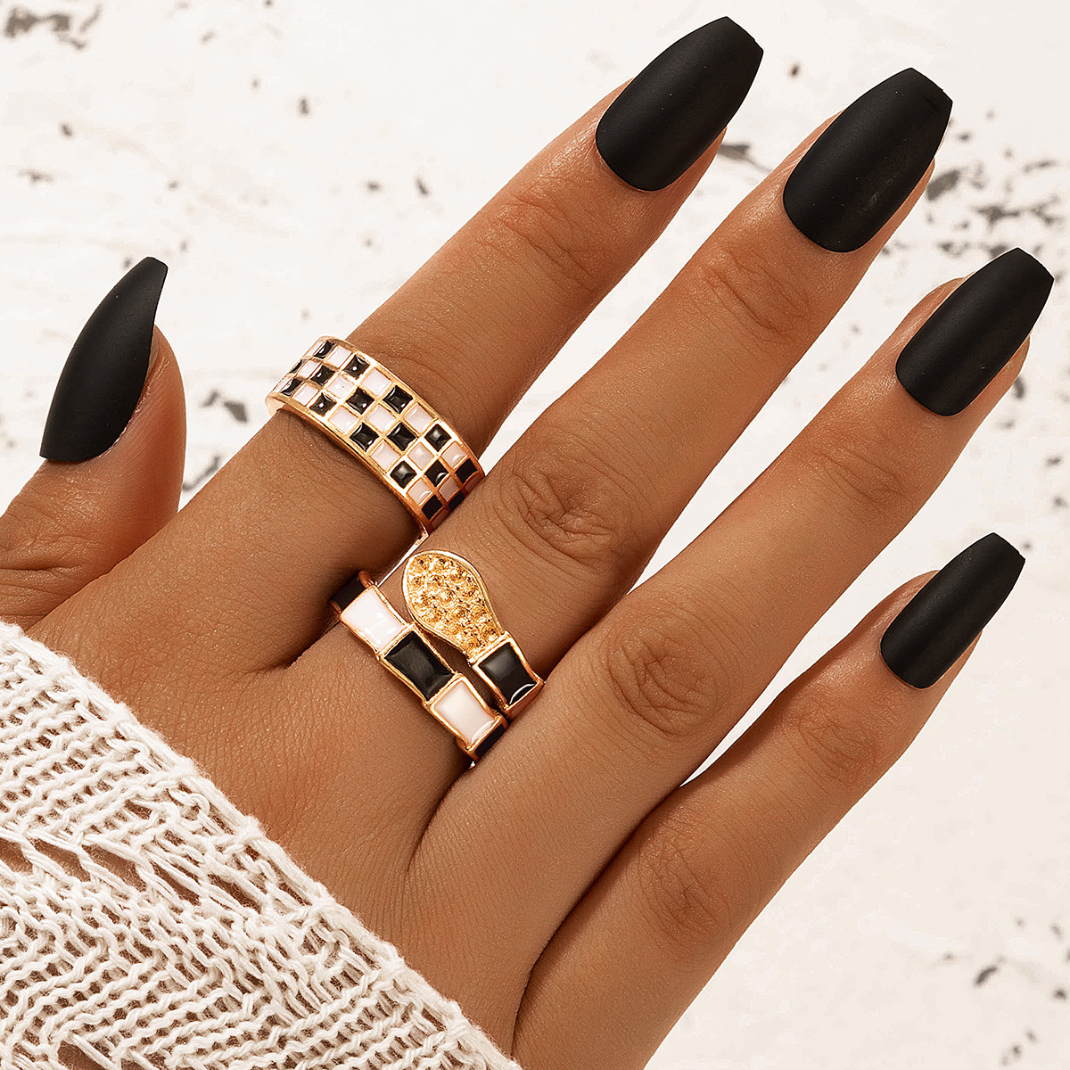 Wholesale Jewelry Simple Plaid Checkerboard Snake Shape 2-piece Ring Nihaojewelry display picture 7