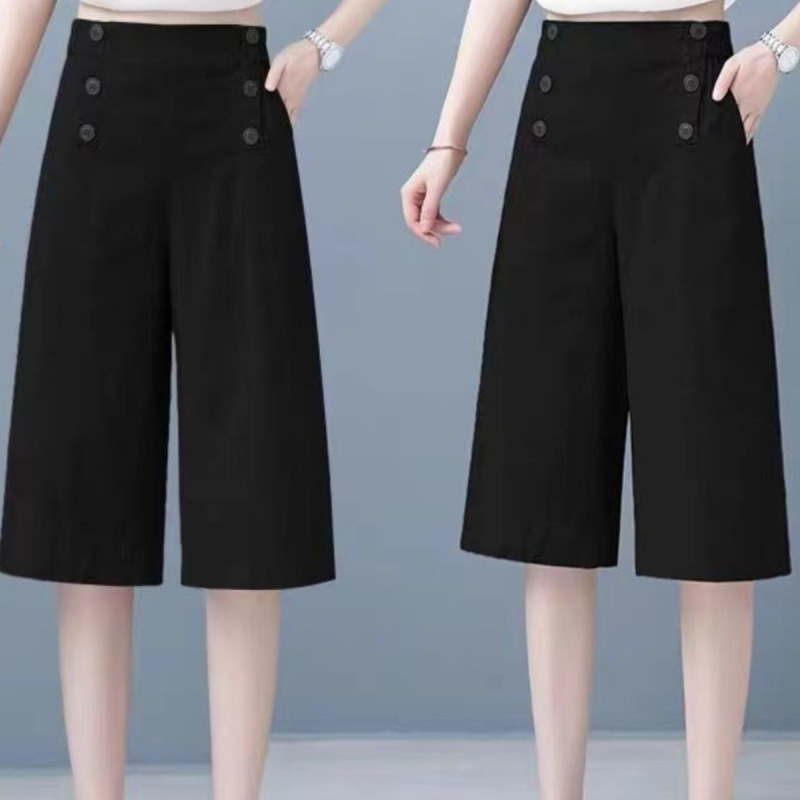 Cotton Wide Leg Pants Women 2024 New Summer plus size High Waist Straight Loose Small Casual Capri Pants