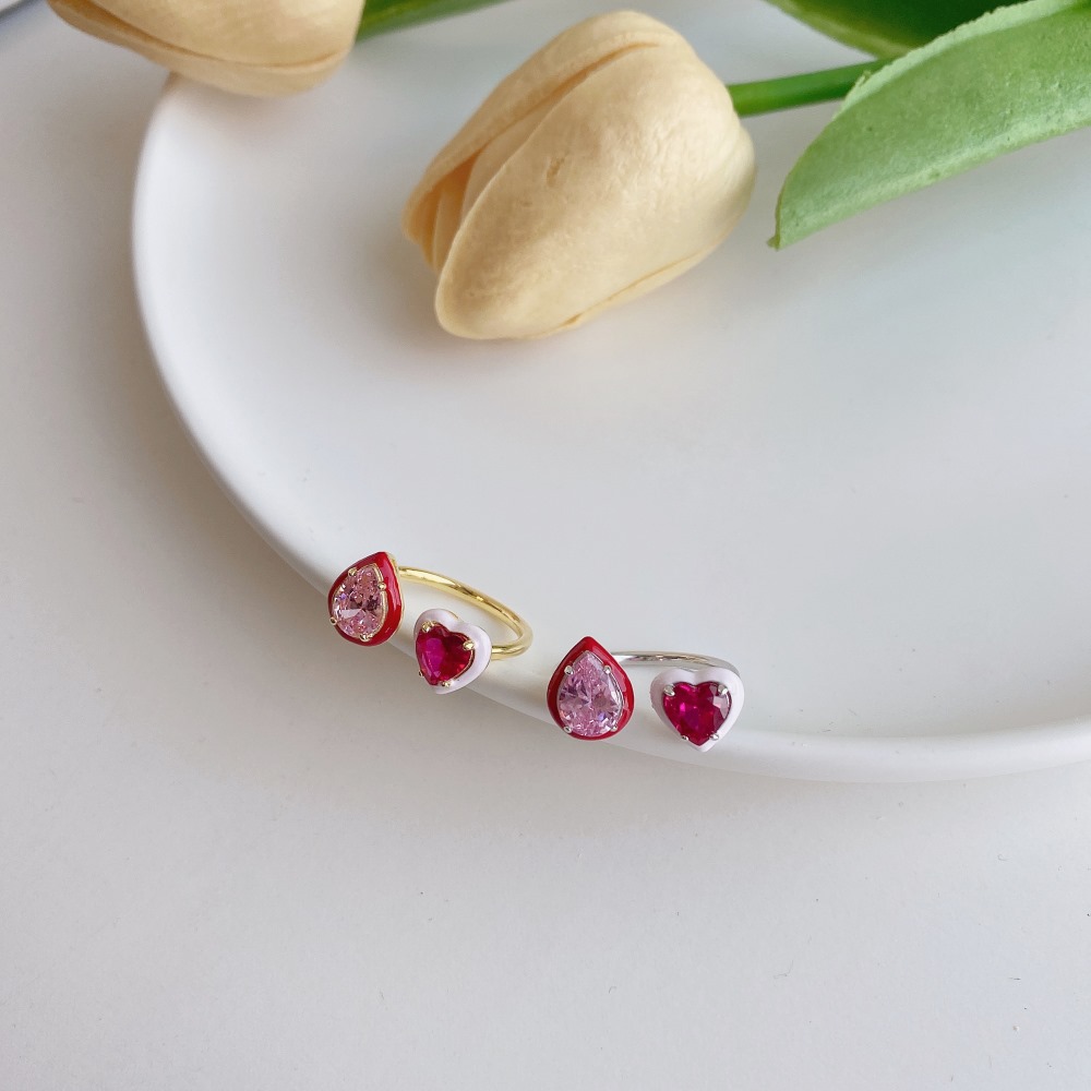 Lady Heart Shape Sterling Silver Plating Rhinestones Open Ring 1 Piece