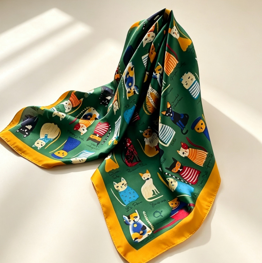 70 bufanda de seda bufanda cuadrada sentido de alta gama moda coreana salvaje profesional imitación bufanda de seda pequeña bufanda de seda con estampado retro mujer