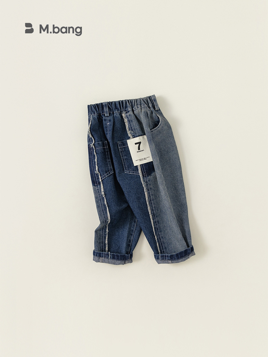 Pantalones para Niños Bangxuan, Pantalones Largos con Dobladillo Deshilachado y Parches para Niños, Primavera y Otoño, Jeans para Bebés, Pantalones Rectos Modernos para Niños Pequeños