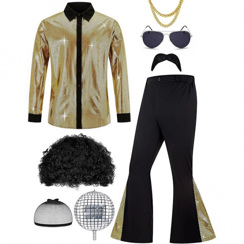 Disco Men's Performance Clothing 2025 Men's Long-Sleeved Shirt and Pants Retro Suit Cos Stage Performance Clothing