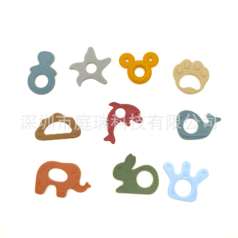 Mordedor alimentos grado lindo animal de dibujos animados serie silicona teether bebé dentición molares calmante Juguetes