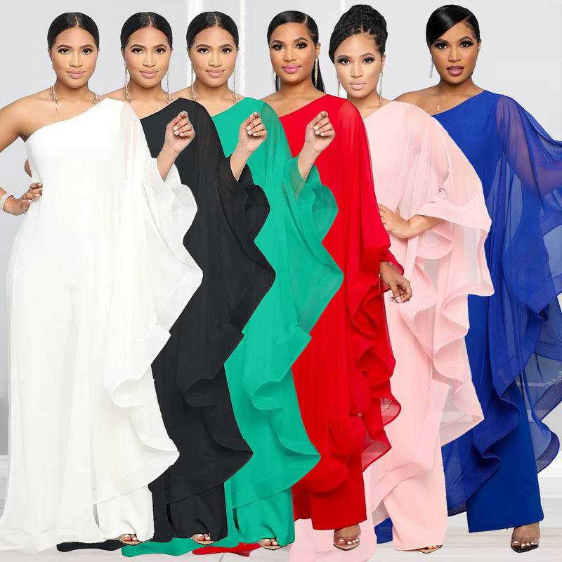 K2816 Ready for Sale European and American Sexy Multi-Color One-Shoulder Sleeveless Spliced ​​Elastic Jumpsuit