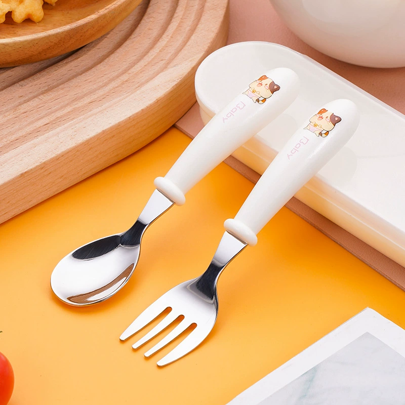 Children's cartoon teaching tableware stainless steel for supplementary food for training, handheld set