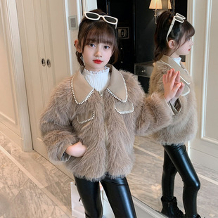 Girls Imitation Fur Coat Big Children's Winter New Children's Chanel Style Wool Sweater Coat Big Children's Top