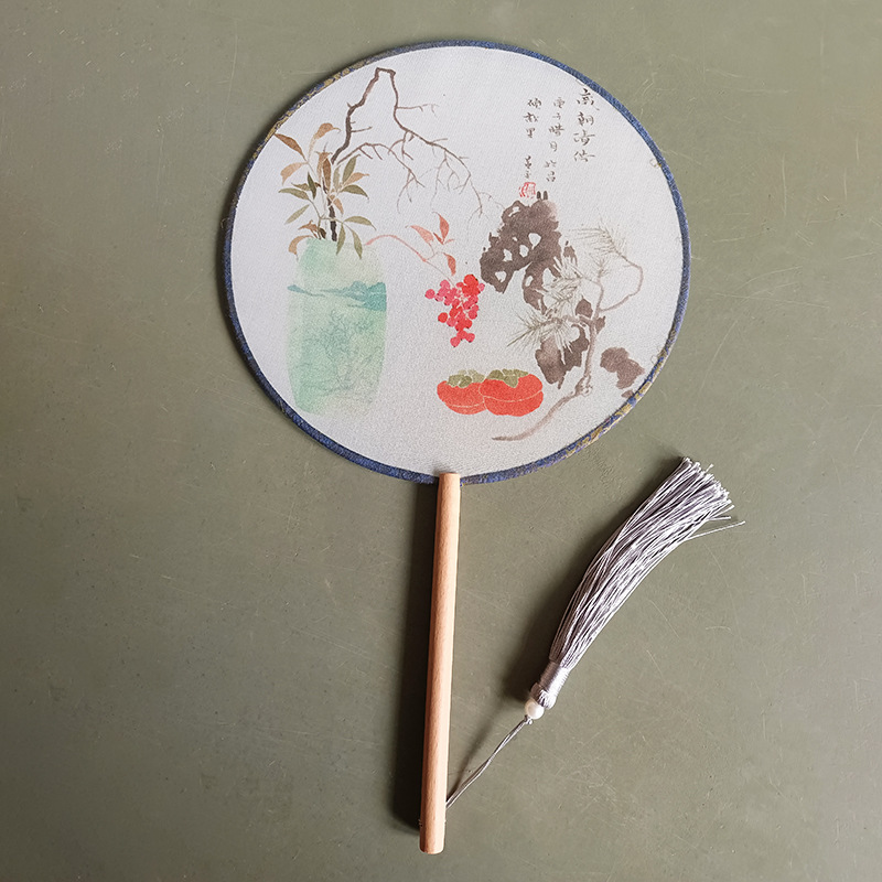 Ventilador redondo de estilo antiguo ventilador de doble cara de mango largo danza ventilador publicitario traje antiguo Hanfu cheongsam ventilador redondo de estilo chino ventilador de palacio al por mayor