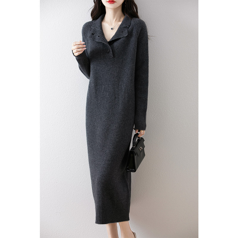 100 wool stand collar long dress 2024 autumn and winter new women's loose slimming double thick pullover sweater 100 wool stand collar long dress 2024 autumn and winter new women's loose slimming double thick pullover sweater