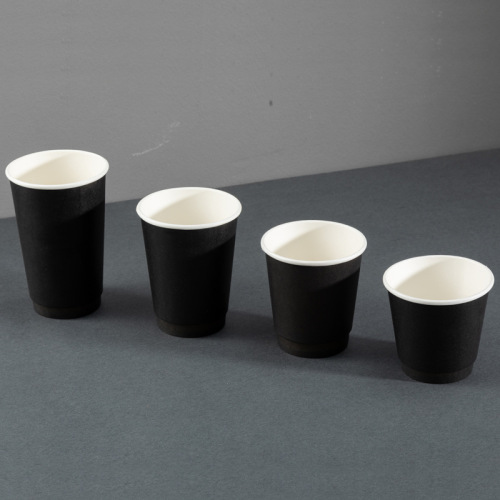 90 caliber disposable double-layer all-black double-layer hollow thickened take-out coffee cup anti-scalding and leak-proof paper cup for hot drinks