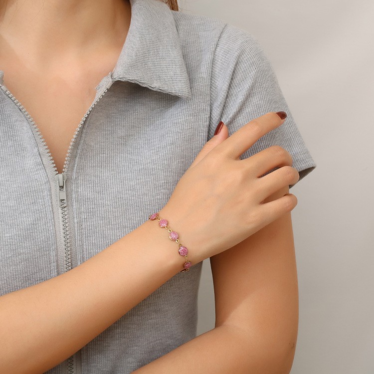 Moda de estilo bohemio transfronterizo nueva Pulsera Rosa de acero inoxidable de alta calidad versátil de las Mujeres 18K joyas chapadas