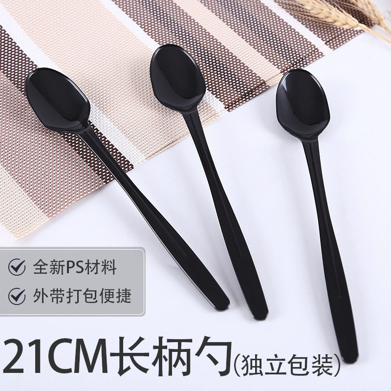 Длинные ложки для кафе, одноразовые пластиковые ложки с длинной ручкой для фруктового желе, разноцветные ложки, ложки для размешивания кофе, ложки для смузи.