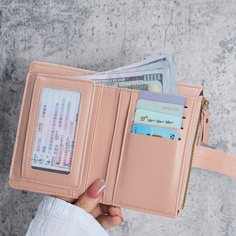 Cartera de Mujer Nueva 2023, Cartera Corta de Cuero PU con Cremallera, Monedero Triple, en Existencia, Versátil, al por Mayor