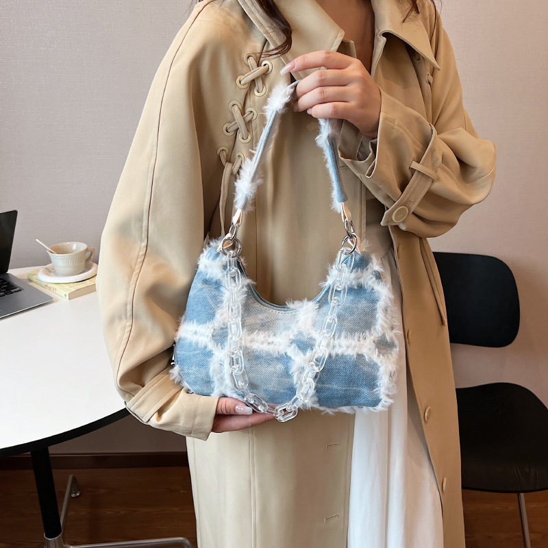 Bolso de cadena de moda de estilo coreano 2023 verano nuevo bolso de hombro de mezclilla de estilo occidental bolsa de mensajero de las mujeres